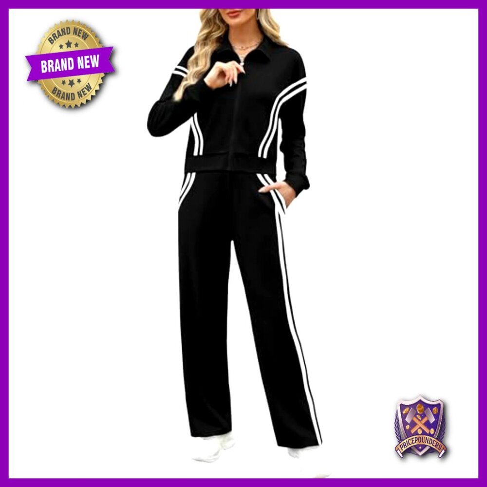 Soft Tracksuit Set with Zip Hoodie and Wide Leg Sweatpants, Pockets - Picture 5 of 7